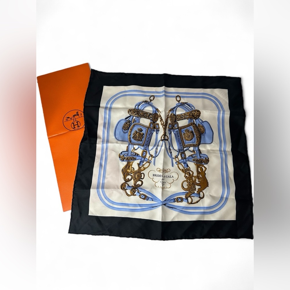 Authentic! Hermes Brides De Gala 90cm Orange Brown Silk Scarf